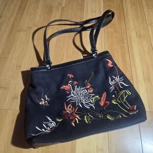 Relic by Fossil Vintage Black Floral Embroidered Shoulder Bag Tote Boho Y2K